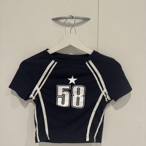 SHEIN Black Crop Top with White Star and Number